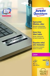 Etykiety AVERY ZWECKFORM znamionowe srebrne A4, 20 ark./op., 210 x 297 mm, poliestrowe