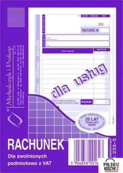 233-5 RACHUNEK DLA ZWOLNIONYCH PODMIOTOWO Z VAT - DLA USŁUG  MICHALCZYK I PROKOP