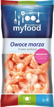 MyFood Krewetka gotowana obrana z ogonem, rozmiar:16-20 szt./lb, glazura: 20%, 400 g/500 g