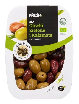 Bio Oliwki Zielone I Kalamata Marynowane - Drylowane / Fresh Pack 200G Lyrakis Family