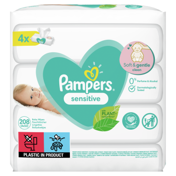 Pampers Sensitive Chusteczki 4 opakowania = 208 chusteczek