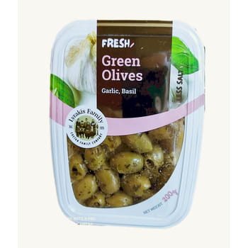 Oliwki Zielone Drylowane Z Czosnkiem I Bazylią Pasteryzowane Fresh Pack 200G Lyrakis Family