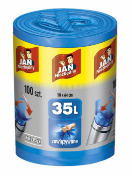 Jan Niezbędny Worki na śmieci easy-pack zawiązywane niebieskie 35l 100 sztuk