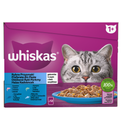 Whiskas rybne przysmaki galaretka z łososiem, dorszem, tuńczykiem i białą rybą 12X85 g