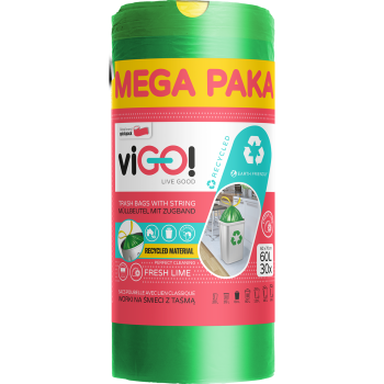 viGO! Worki eko z taśmą zielone limonka 60 l (30 szt.)