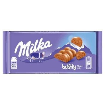 Milka Bubbly Alpine Milk Czekolada mleczna w środku napowietrzona 90 g
