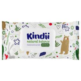 Kindii Natural Balance Chusteczki dla niemowląt i dzieci 60 sztuk