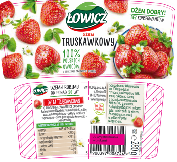Łowicz Dżem Truskawkowy Niskosłodzony 280 g