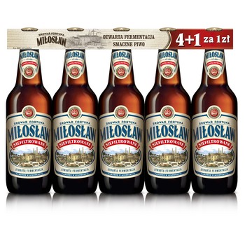 ' Piwo Miłosław Niefiltrowane 4x500 ml + 1 za 1 zł butelka