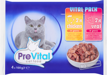 Prevital Vital Pack Karma dla dorosłych kotów z kurczakiem lub cielęciną w sosie 4 x 100 g