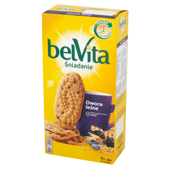 belVita Śniadanie Owoce leśne Ciastka z pełnym ziarnem 300 g (6 x 4 sztuki)