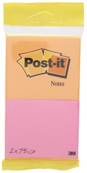 Bloczek samoprzylepny POST-IT® (6720-PO),76x63,5mm, 2x75 kart., zawieszka, pomarańczowo-różowy