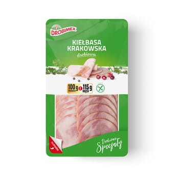 Kiełbasa Krakowska Z Kurcząt Plastry 100 G Drobimex