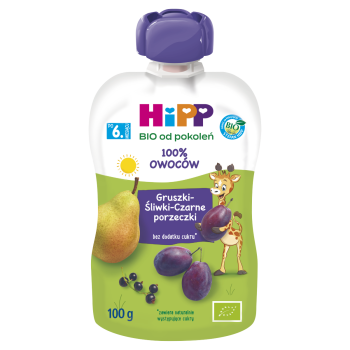 HiPP BIO HiPPiS Mus owocowy po 6. miesiącu gruszki-śliwki-czarne porzeczki 100 g