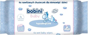 Bobini Baby Chusteczki nawilżane hypoalergiczne dla dzieci i niemowląt 60 szt
