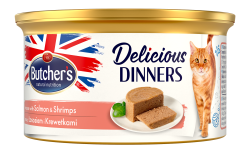 Butcher's Classic Delicious Dinners Karma dla dorosłych kotów mus z łososiem i krewetkami 85 g