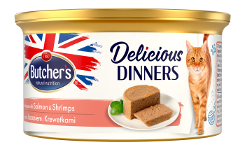 Butcher's Classic Delicious Dinners Karma dla dorosłych kotów mus z łososiem i krewetkami 85 g