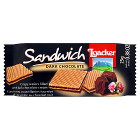 Loacker Chrupiące wafle przekładane kremem z ciemnej czekolady 25 g