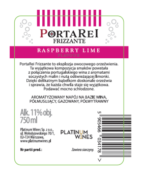 'PORTAREI Frizzante Raspberry Lime półwytrawny 11% 0,75L
