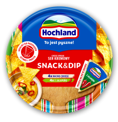Hochland Snack&amp;Dip. Ser kremowy topiony w trójkącikach na kanapkę lub do przygotowania przekąsek 140g