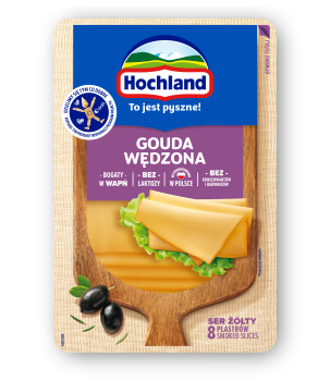 Hochland Gouda wędzona ser żółty w plastrach. Ser podpuszczkowy dojrzewający 135 g