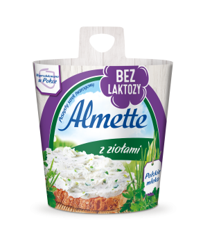 Almette z ziołami bez laktozy. Puszysty serek twarogowy bez laktozy. Pasteryzowany. 150 g