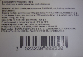 Eurial Camembert 125g Neutral