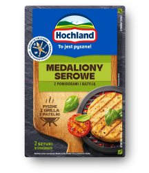 Hochland Grillowy. Medaliony serowe z pomidorami i bazylią na grilla. 2 x 60 g