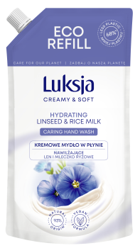 Luksja Creamy &amp; Soft Kremowe mydło w płynie Len i Mleczko ryżowe 400 ml opakowanie uzupełniające