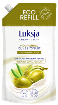 Luksja Creamy &amp; Soft Kremowe mydło w płynie Oliwka i Jogurt 900 ml opakowanie uzupełniające