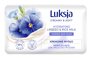 Luksja Creamy &amp; Soft Kremowe mydło w kostce Len i Mleczko ryżowe 90 g
