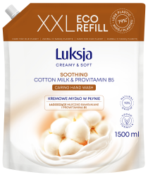 Luksja Creamy &amp; Soft Kremowe mydło w płynie Mleczko Bawełniane i Prowitamina B5 1500 ml opakowanie uzupełniające