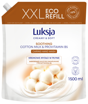 Luksja Creamy &amp; Soft Kremowe mydło w płynie Mleczko Bawełniane i Prowitamina B5 1500 ml opakowanie uzupełniające
