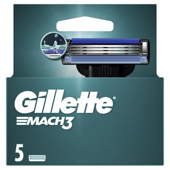 Gillette Mach3 Ostrza wymienne do maszynki do golenia dla mężczyzn, z ostrzami twardszymi niż stal, 5 sztuk