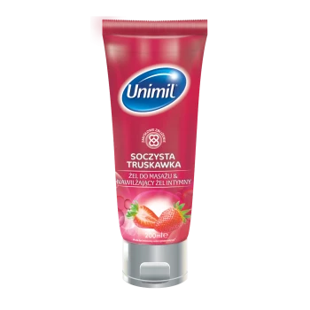 Unimil Żel do masażu &amp; nawilżający żel intymny soczysta truskawka 200 ml