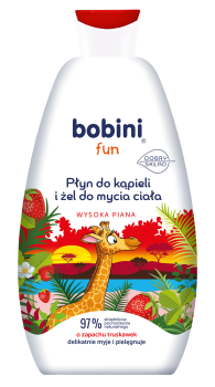 BOBINI Fun Płyn do kąpieli i żel do mycia Wysoka piana o zapachu truskawek 500ml