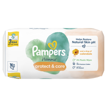 Pampers Harmonie Protect &amp; Care Chusteczki nawilżane dla dzieci 3 opakowania = 132 chusteczki
