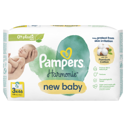 Pampers Harmonie New Baby Chusteczki nawilżane dla dzieci 3 opakowań = 138 chusteczek