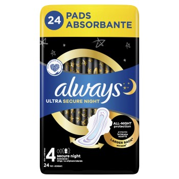 Always Ultra Secure Night Podpaski ze skrzydełkami, rozmiar 4, 24 sztuk