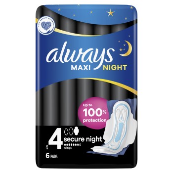 Always Maxi Secure Night, Podpaski rozmiar 4, 6 szt