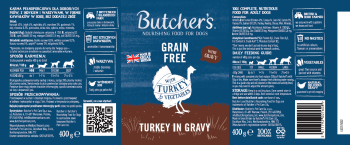 Butcher's Original Turkey in Gravy, karma dla psa, z indykiem i warzywami , kawałki w sosie, 400g