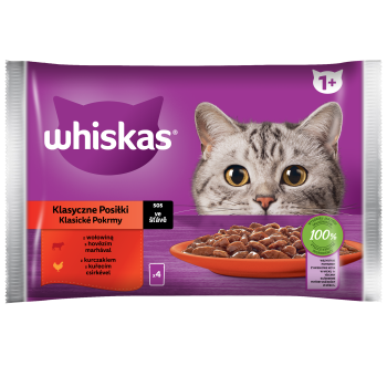 Whiskas Klasyczne posiłki 1+ Sos z wołowiną i z kurczakiem 340 g (4x85 g)
