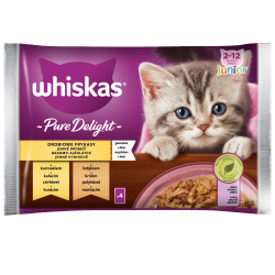 Whiskas Pure Delight Junior 2-12 miesięcy Drobiowe frykasy Galaretka z kurczakiem i z indykiem 340 g (4x85 g)