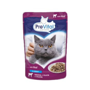 PreVital Pełnoporcjowa karma dla dorosłych kotów z cielęciną w sosie 100g