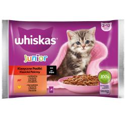Whiskas Junior 2-12 miesięcy Klasyczne posiłki Sos z wołowiną i z kurczakiem 340 g (4x85 g)