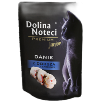 Dolina Noteci Premium Mokra karma Junior dla kociąt danie z dorsza z sardynką 85g