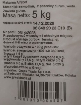 Makaron alfabet 5kg Mediteranea ALPHABETS