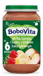 BoboVita Deserek Jabłka, banany i maliny z kleikiem kukurydzianym po 6 miesiącu 190g