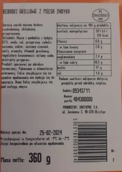 KEBABKI GRILLOWE Z MIĘSA INDYKA 360G INDYKPOL