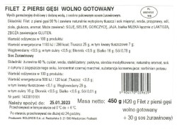 FILET Z PIERSI GĘSI WOLNO GOTOWANY Z SOSEM 420 G +30 G SOS ŻURAWINOWY DROSED
